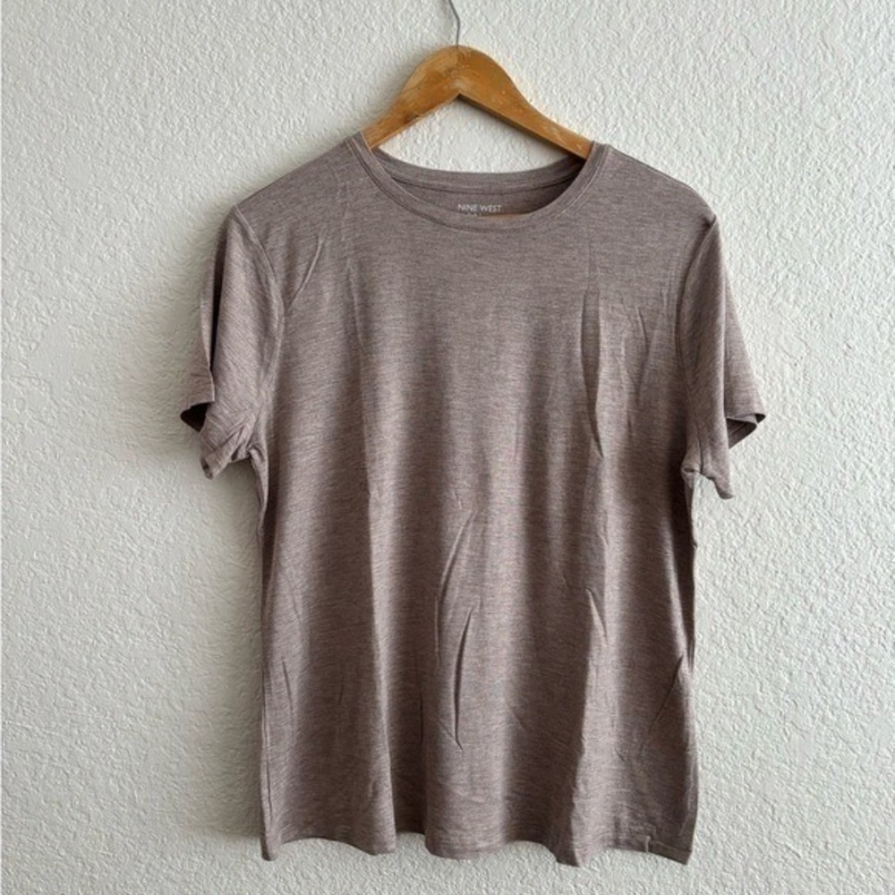 Nine West Soft Spun Tee Size L Heathered Mauve Brown Short Sleeve Crew Neck Top
